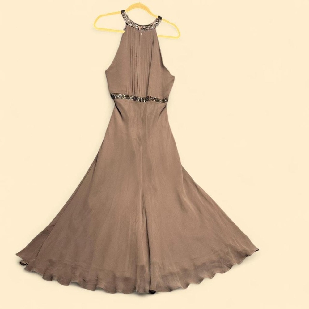 Jones New York Dress Womens 14 Brown Silk Halter Beaded Maxi Slip Dress Formal